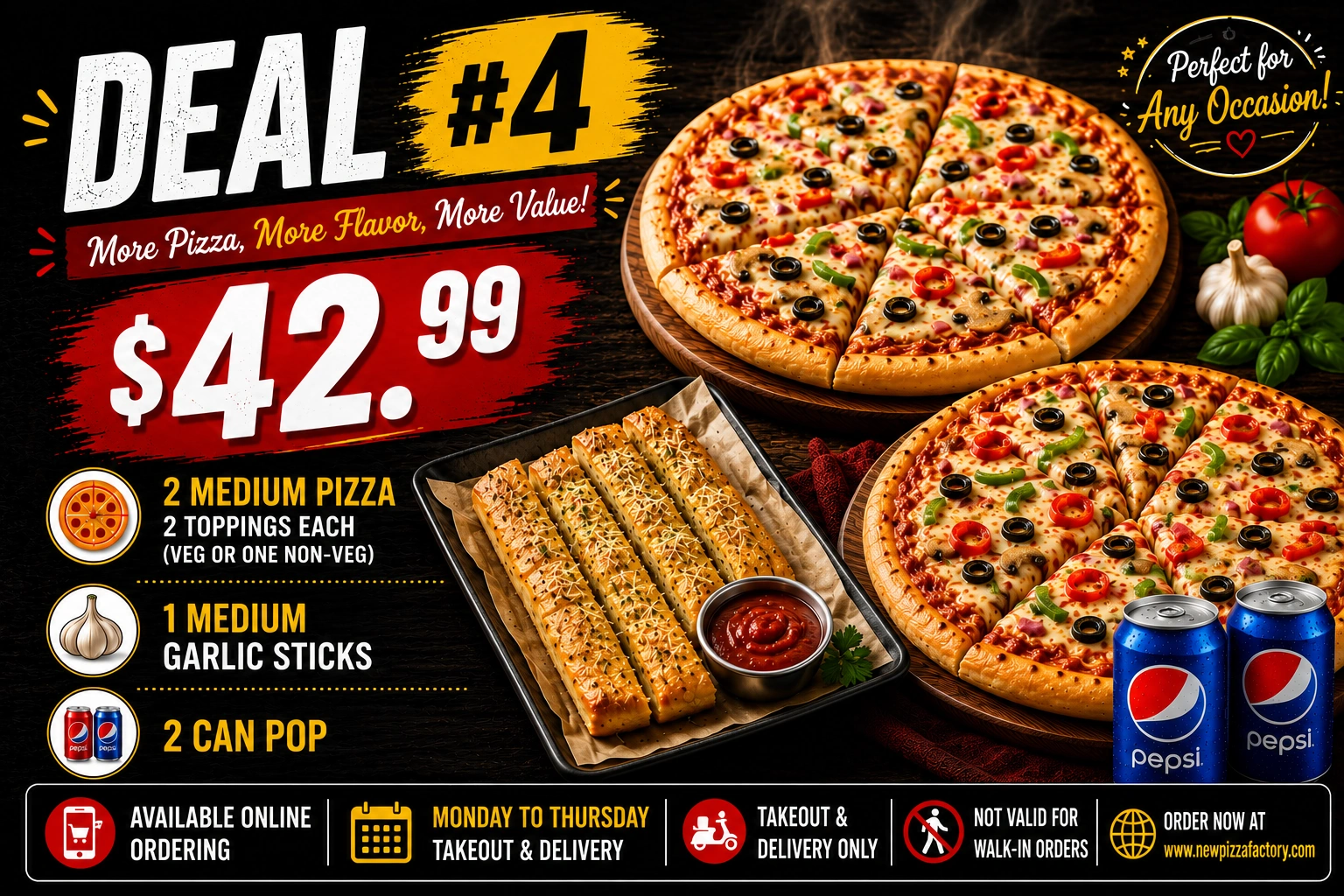 New Pizza Factory family pizza deal in southeast Edmonton